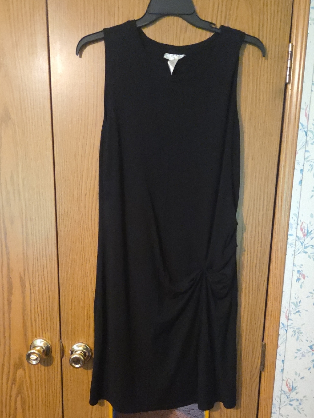 just be Black Sleeveless Midi Dress with Side Twist